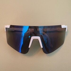 Brooks White Frame Sunglasses with Dark Blue/Gray Shield Lens